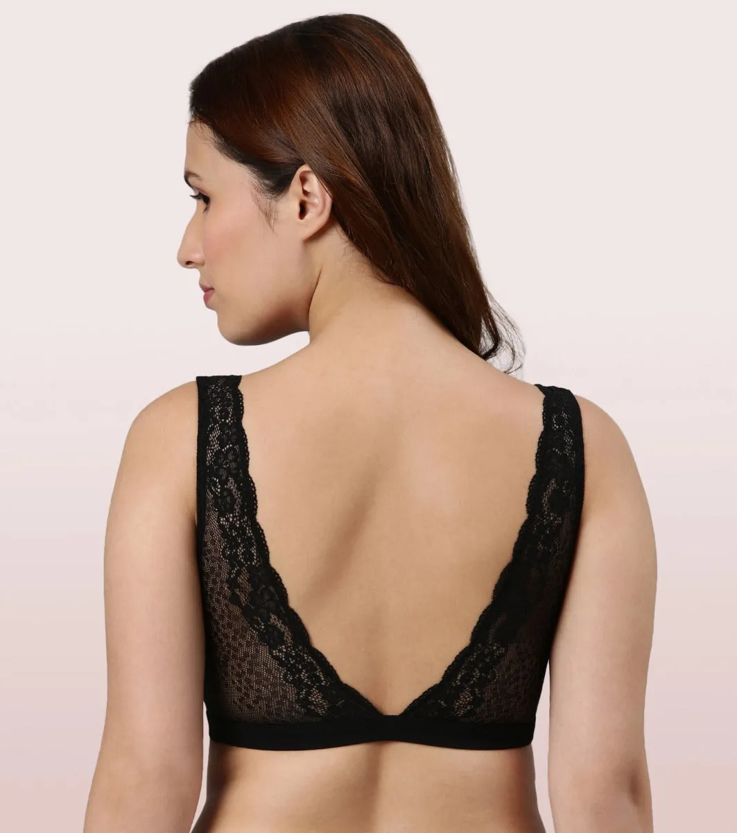 Cotton Plunge Lace Back Bralette