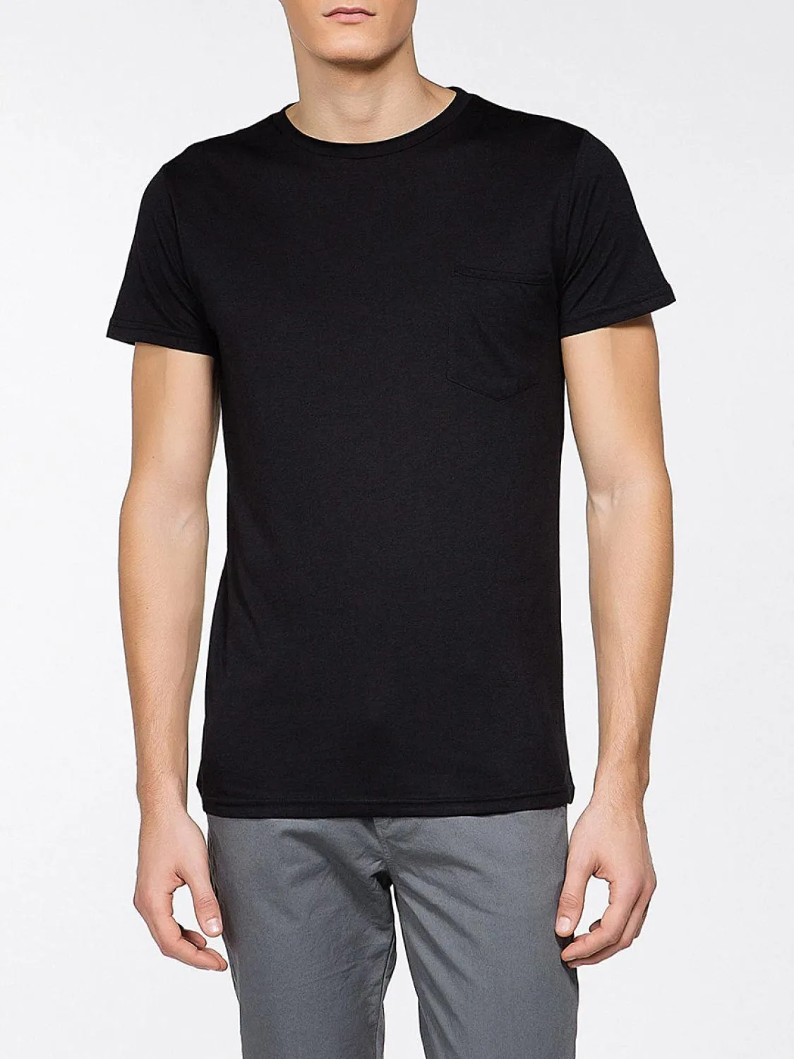 Crew Neck Modal-Blend Pocket T-shirt Black