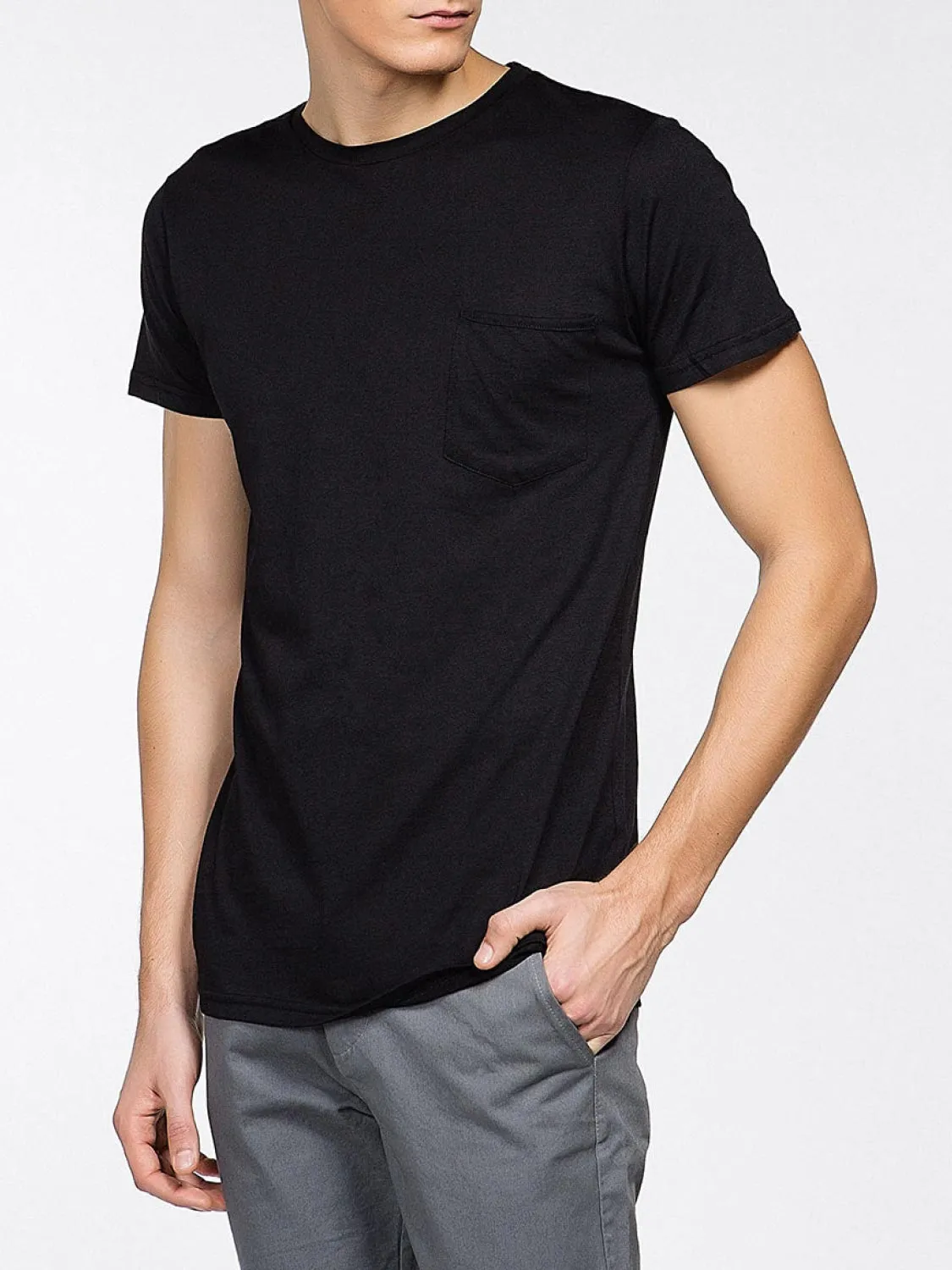 Crew Neck Modal-Blend Pocket T-shirt Black