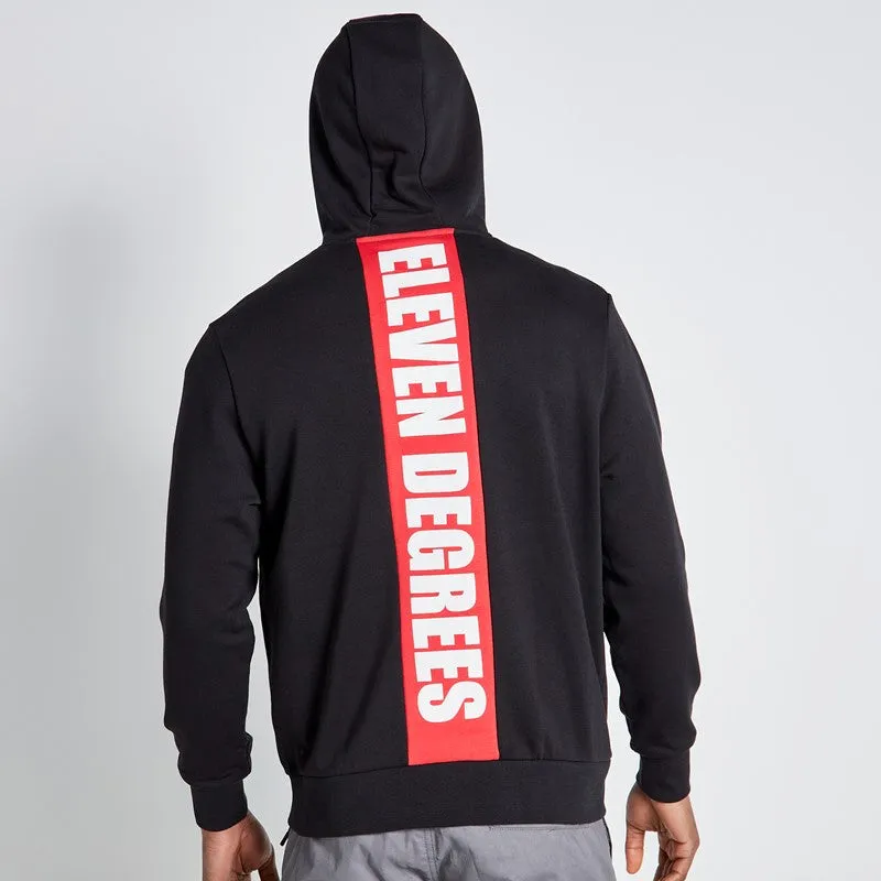 Cut and Sew Printed Back Graphic Hoodie - Black / Goji Berry Red