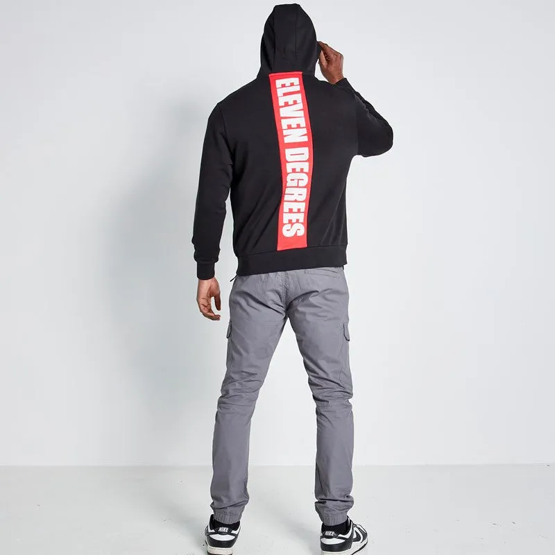 Cut and Sew Printed Back Graphic Hoodie - Black / Goji Berry Red