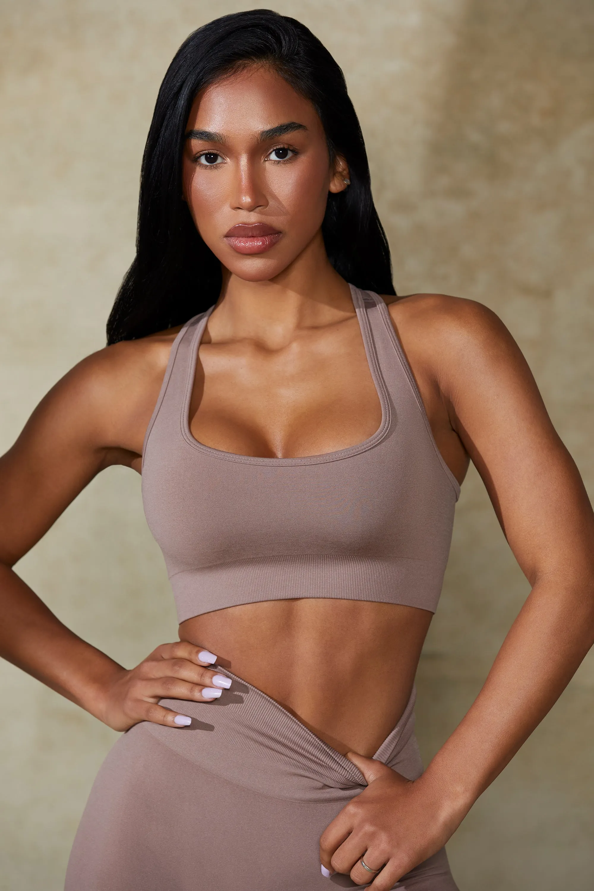 Cut Out Define Luxe Sports Bra in Mocha