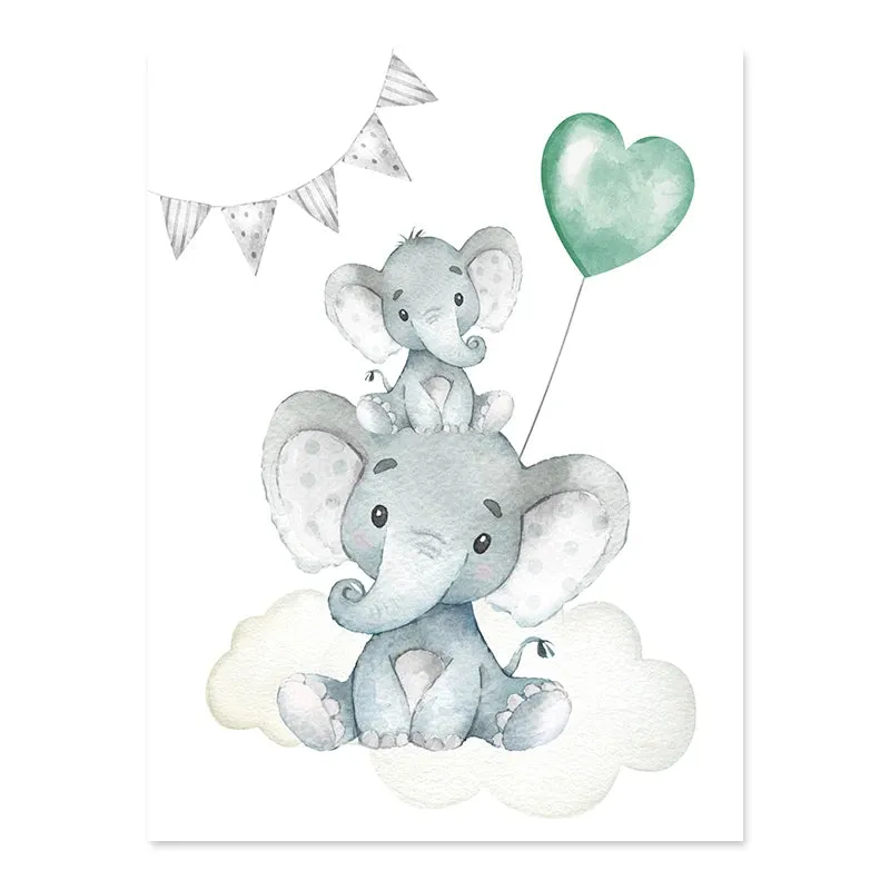 Cute Personalized Baby's Name Wall Art Fine Art Canvas Prints For Nursery Room Baby Elephant Moon & Stars Pictures For Kid's Room Wall Decor.