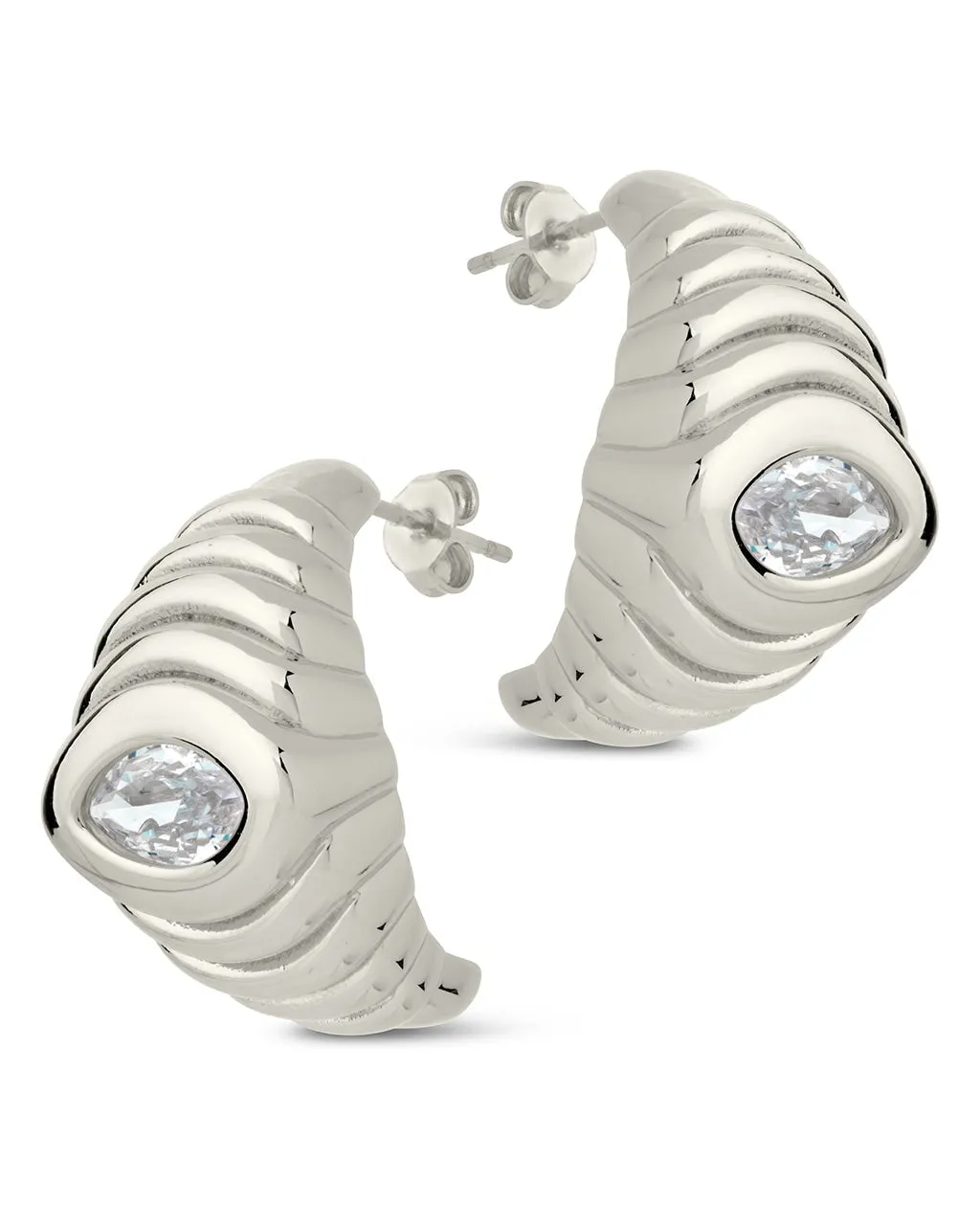 CZ Studded Croissant Hoop Earrings