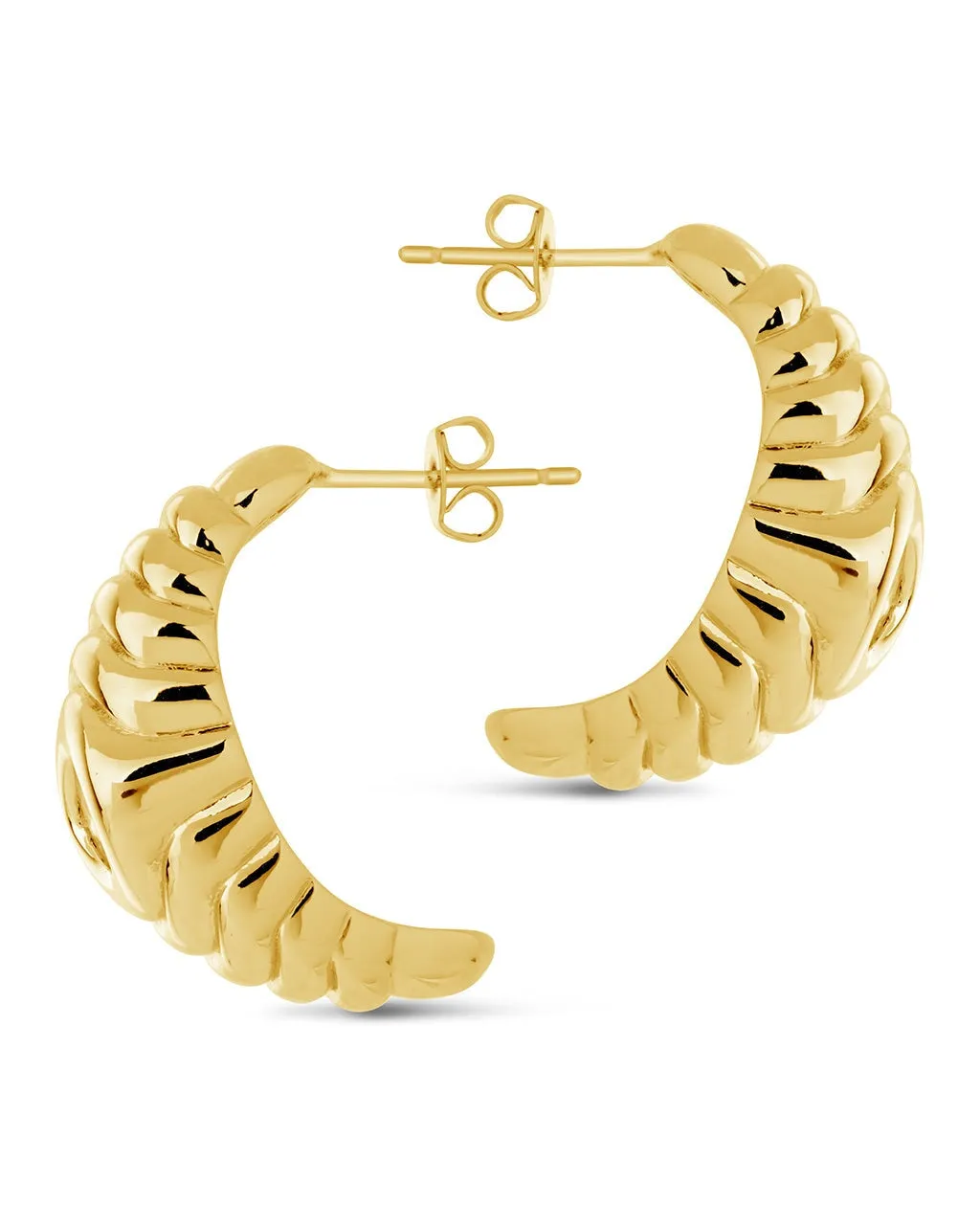 CZ Studded Croissant Hoop Earrings