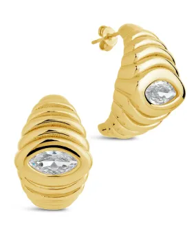 CZ Studded Croissant Hoop Earrings