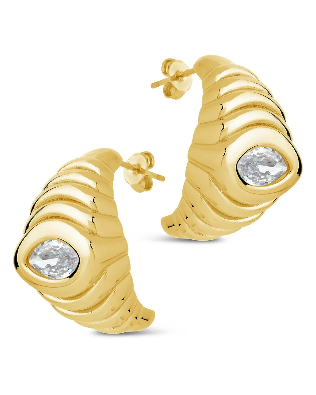 CZ Studded Croissant Hoop Earrings