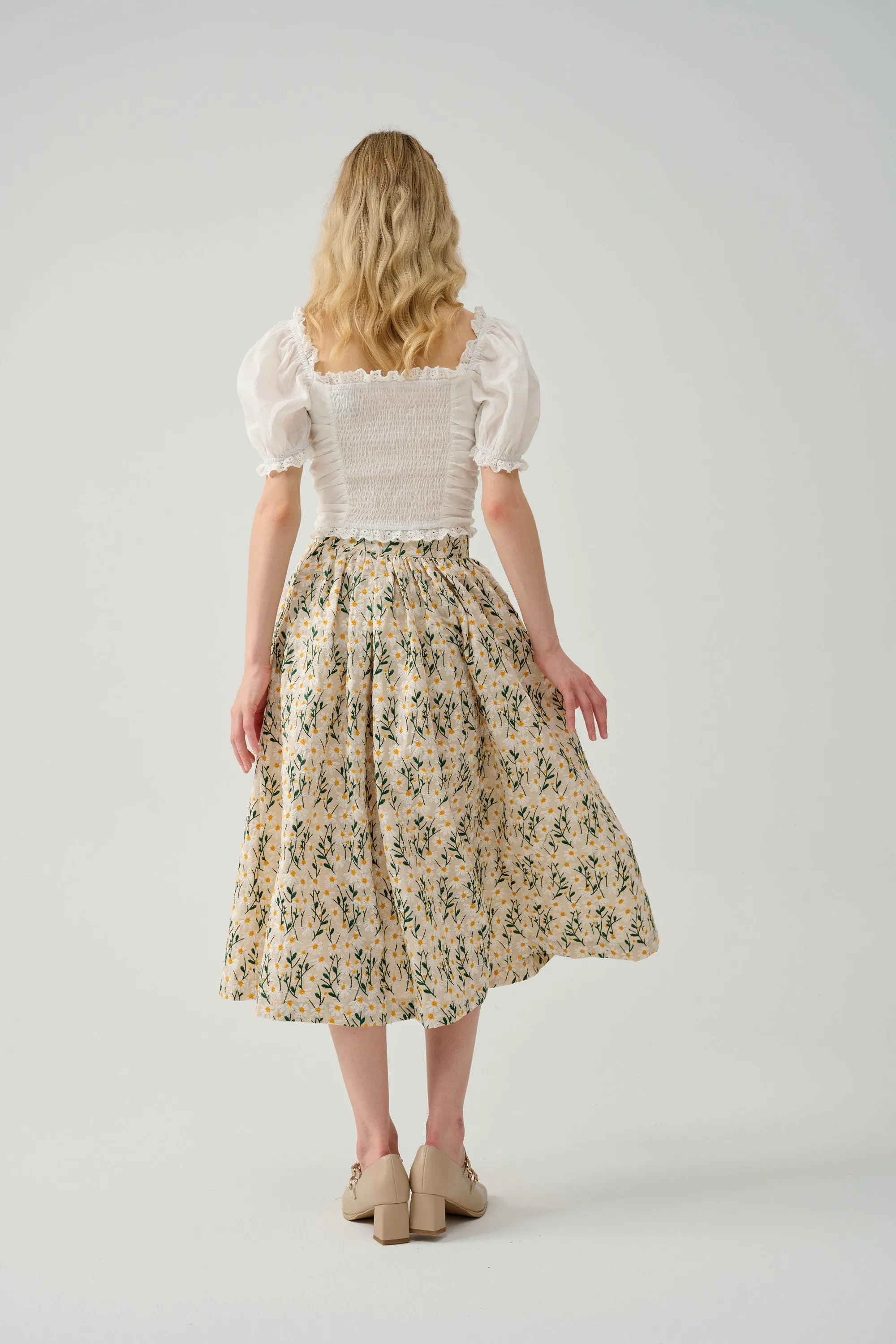 DAISY 03 | F3D Flower Embroidery Linen Skirt