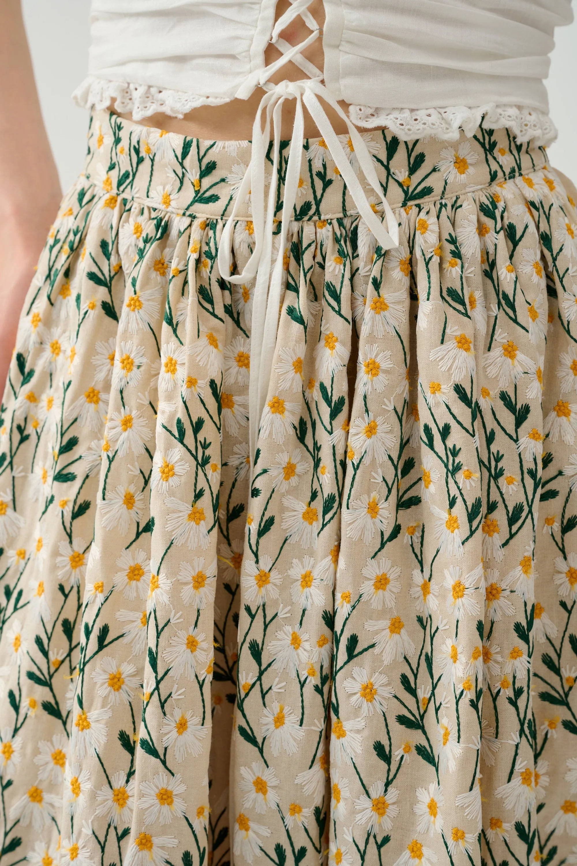 DAISY 03 | F3D Flower Embroidery Linen Skirt