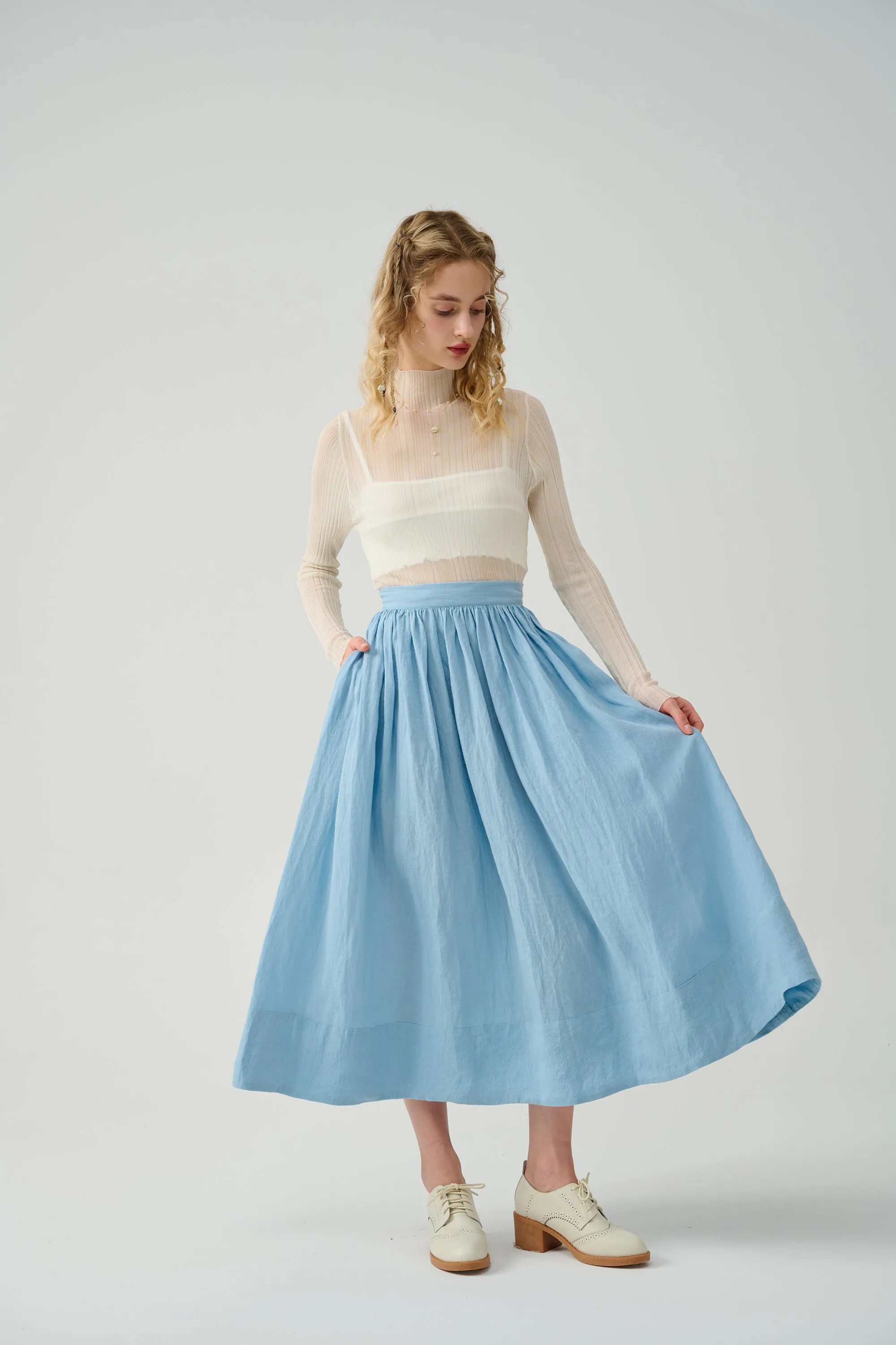 Daisy 03 | Midi linen skirt in humus