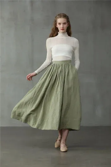 Daisy 03 | Midi linen skirt in humus