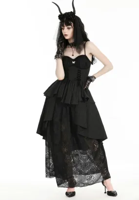 Dark In Love - Gothic Death Butterfly Layered Hi Low Black - Dress