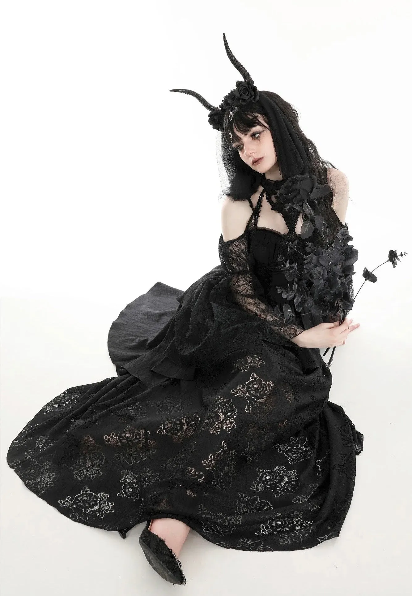 Dark In Love - Gothic Death Butterfly Layered Hi Low Black - Dress