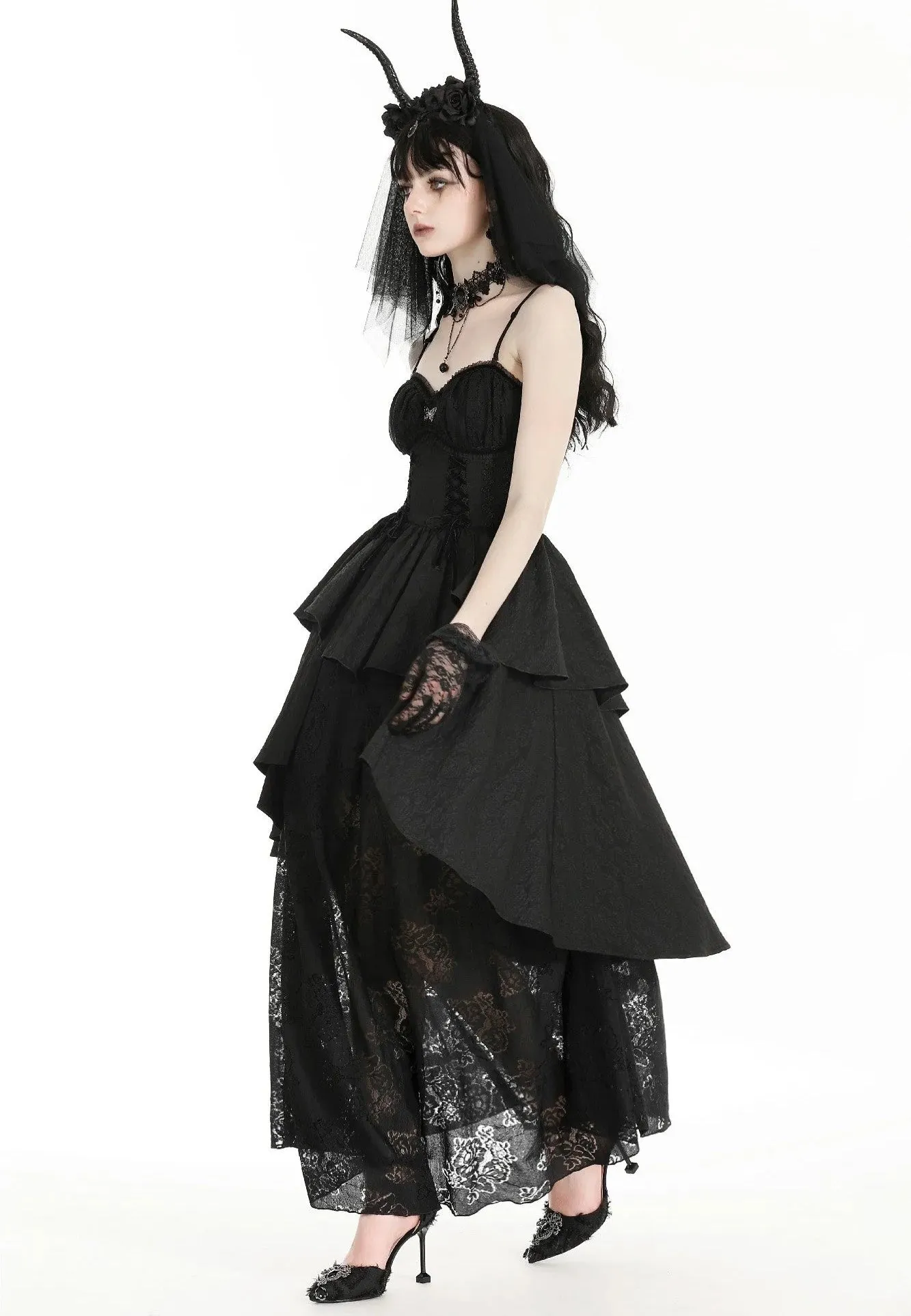 Dark In Love - Gothic Death Butterfly Layered Hi Low Black - Dress