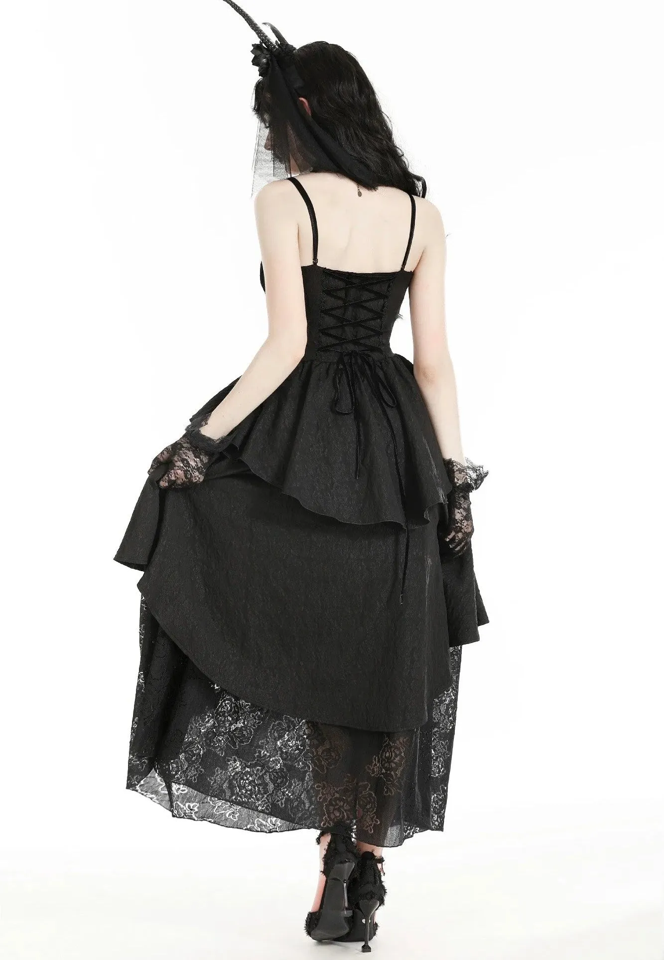 Dark In Love - Gothic Death Butterfly Layered Hi Low Black - Dress