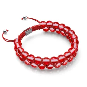 Dark Vermillion | Silver | Double Mermaid Glass Bracelet