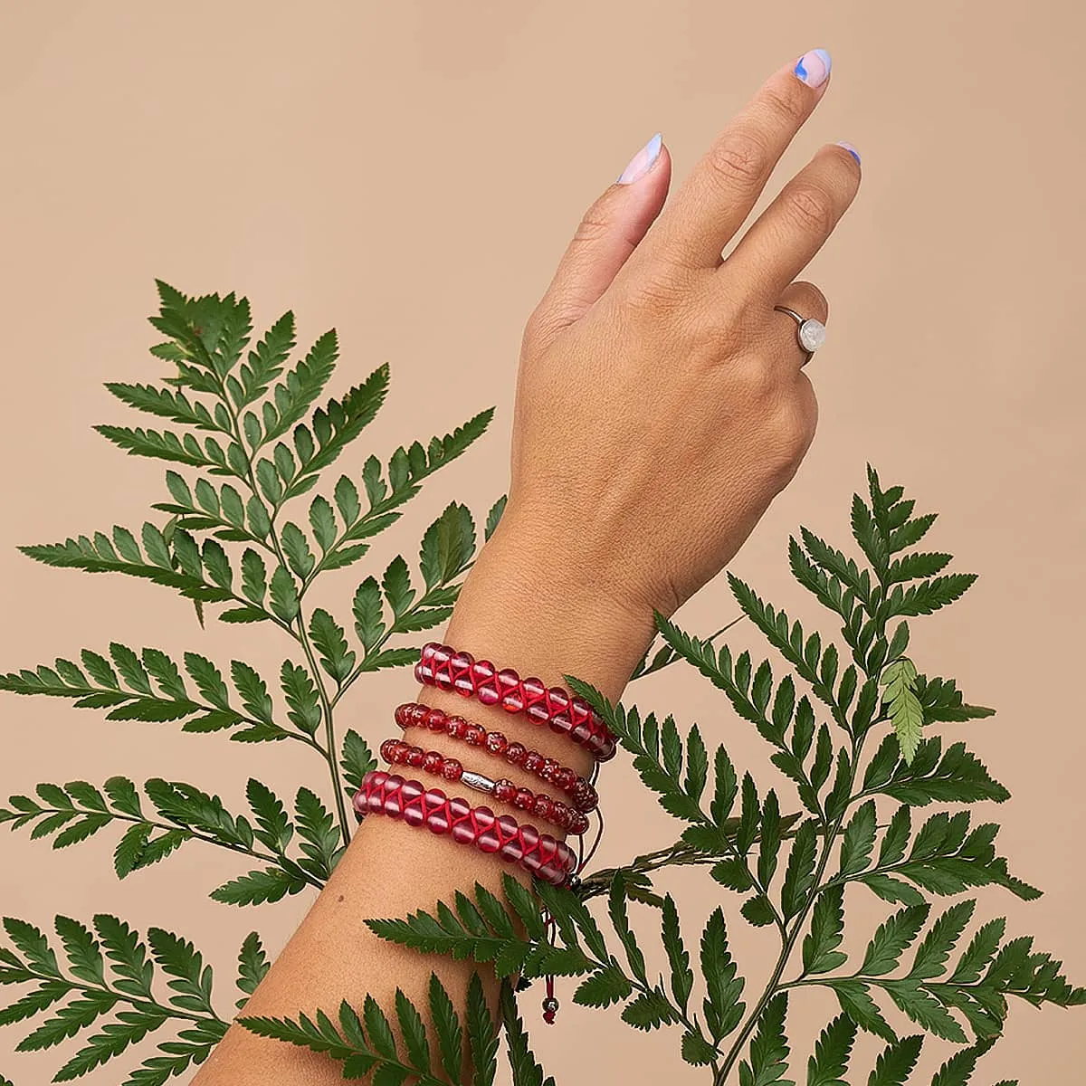 Dark Vermillion | Silver | Double Mermaid Glass Bracelet