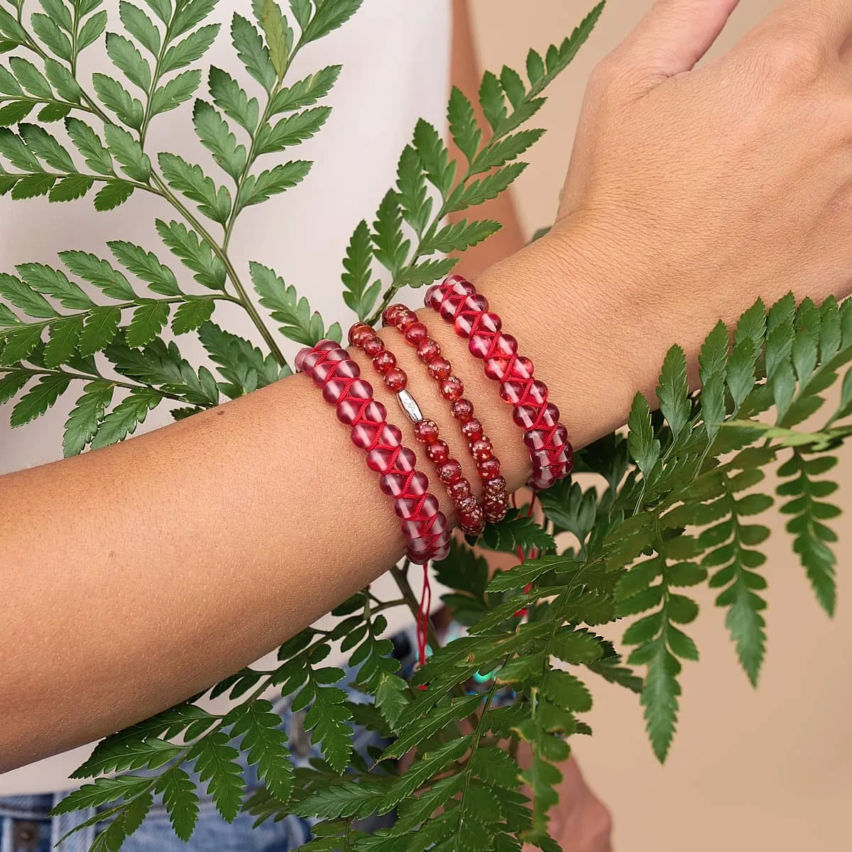 Dark Vermillion | Silver | Double Mermaid Glass Bracelet