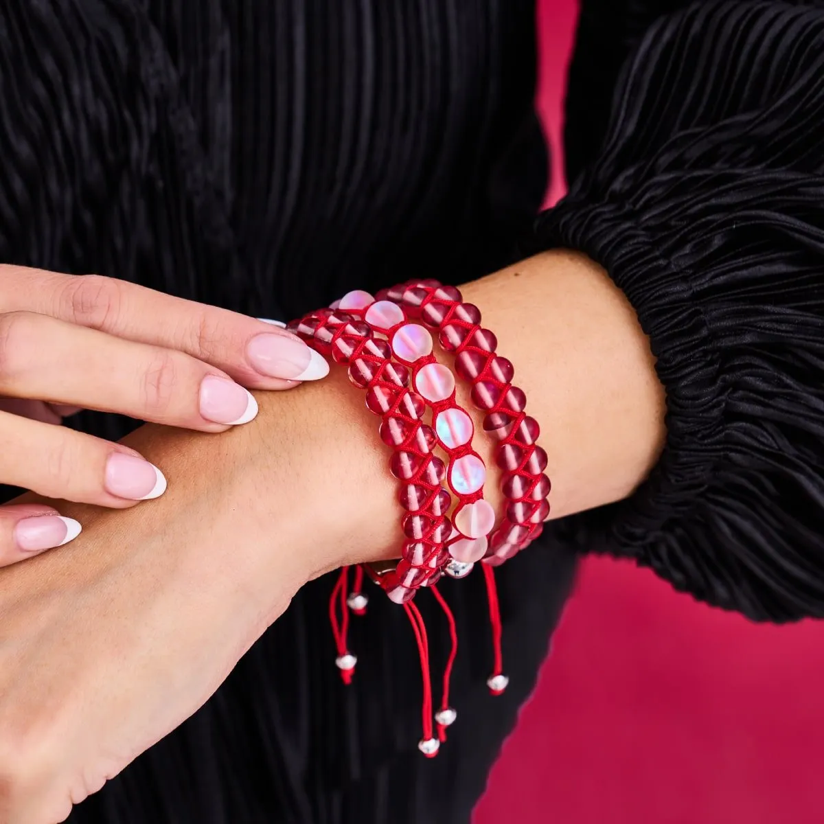 Dark Vermillion | Silver | Double Mermaid Glass Bracelet