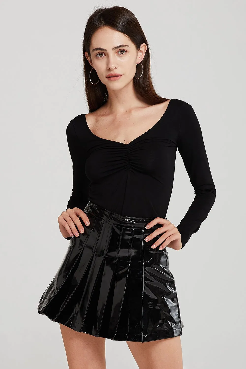 Delaney Pleated Mini Skirt in Patent Pleather