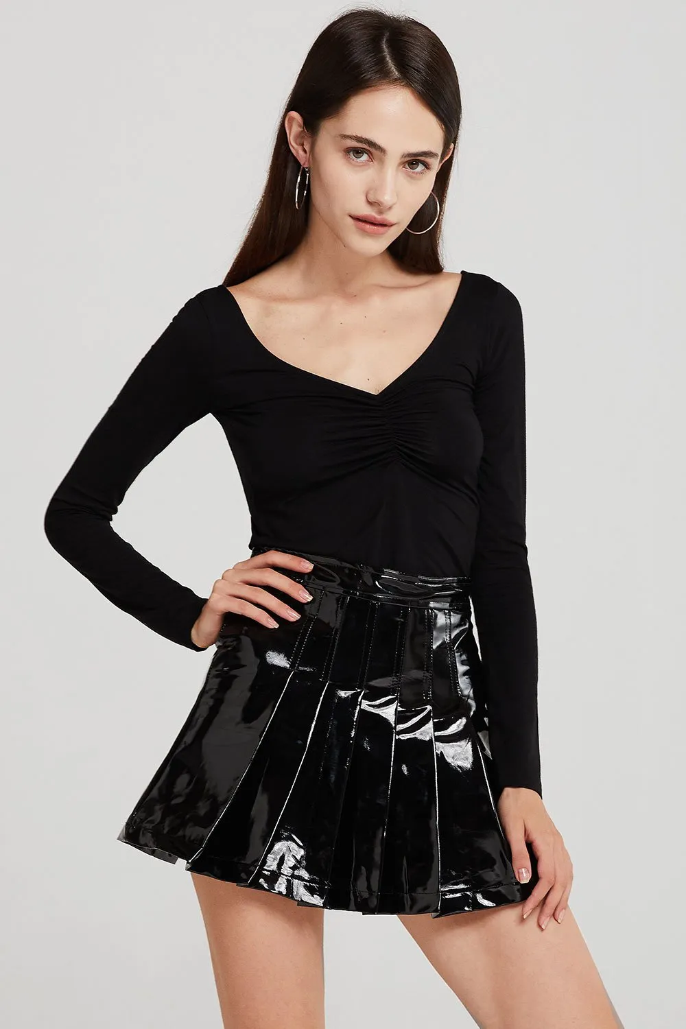 Delaney Pleated Mini Skirt in Patent Pleather