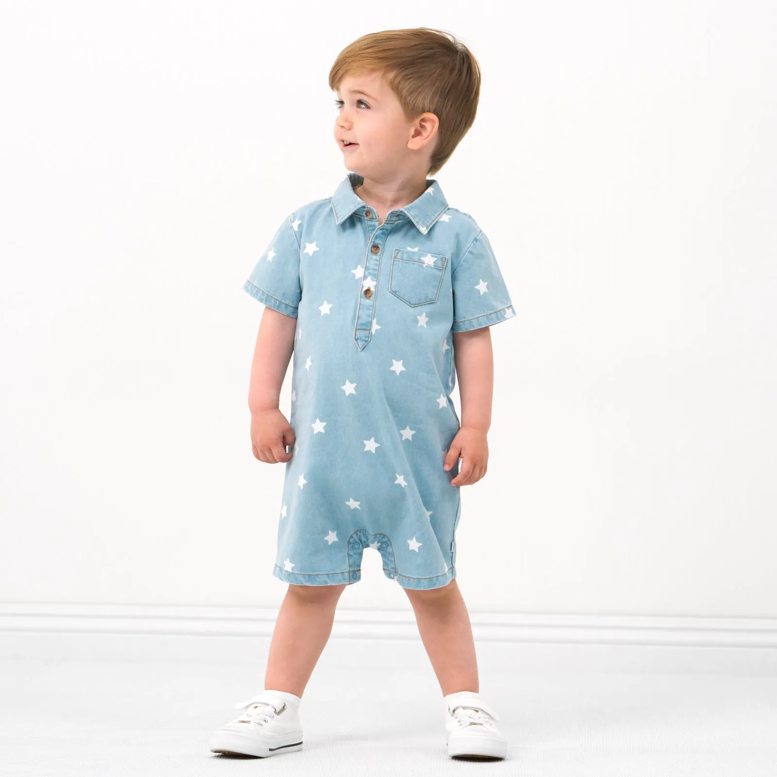 Denim Stars Polo Shorty Romper