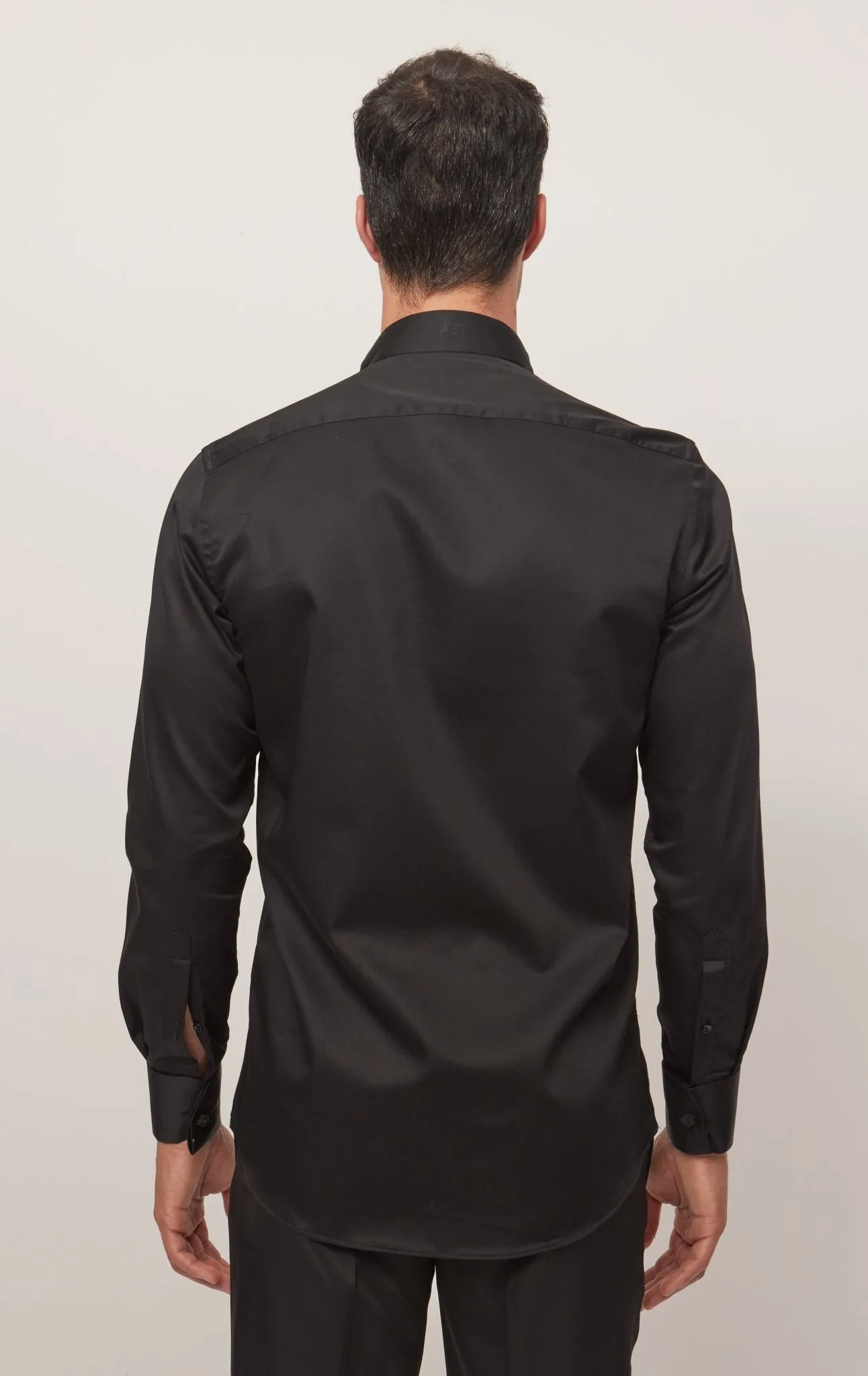 Diagonal Pleated Wing Tip Collar Shirt - Black