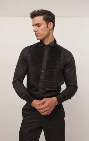 Diagonal Pleated Wing Tip Collar Shirt - Black