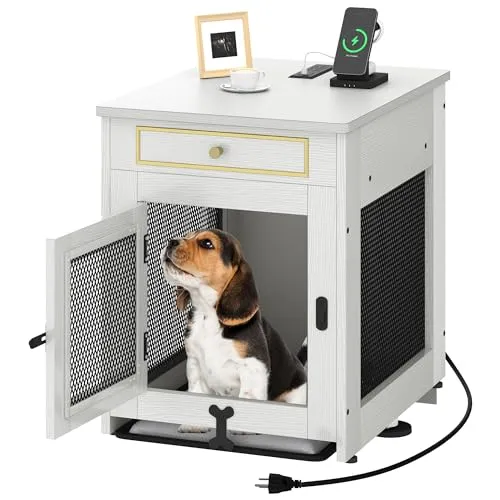 Dog Crate Furniture with Dual USB Charger