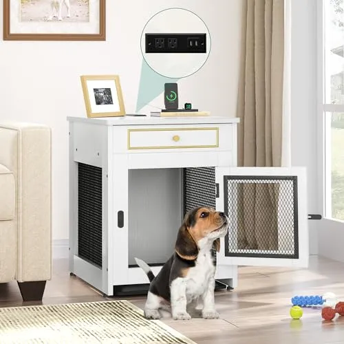 Dog Crate Furniture with Dual USB Charger