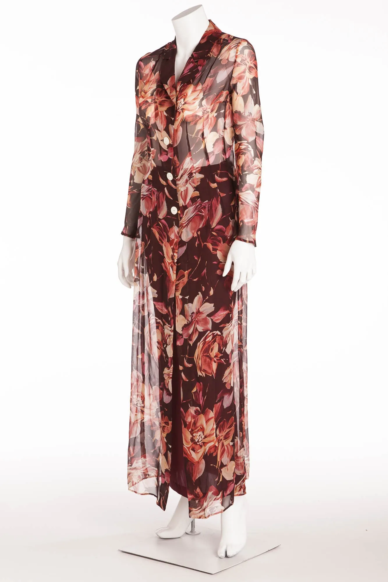 Dolce & Gabbana - 2PC Long Sleeve Floral Chiffon Button Up Jacket and Skirt -