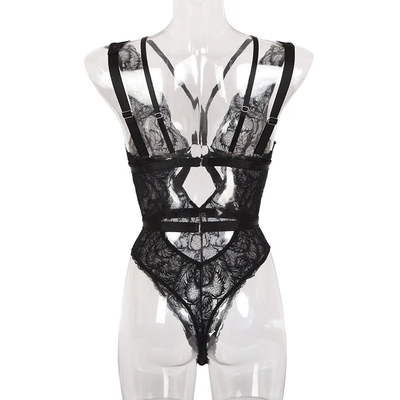 'Eclipse' Sexy Black Lace Goth Bodysuit