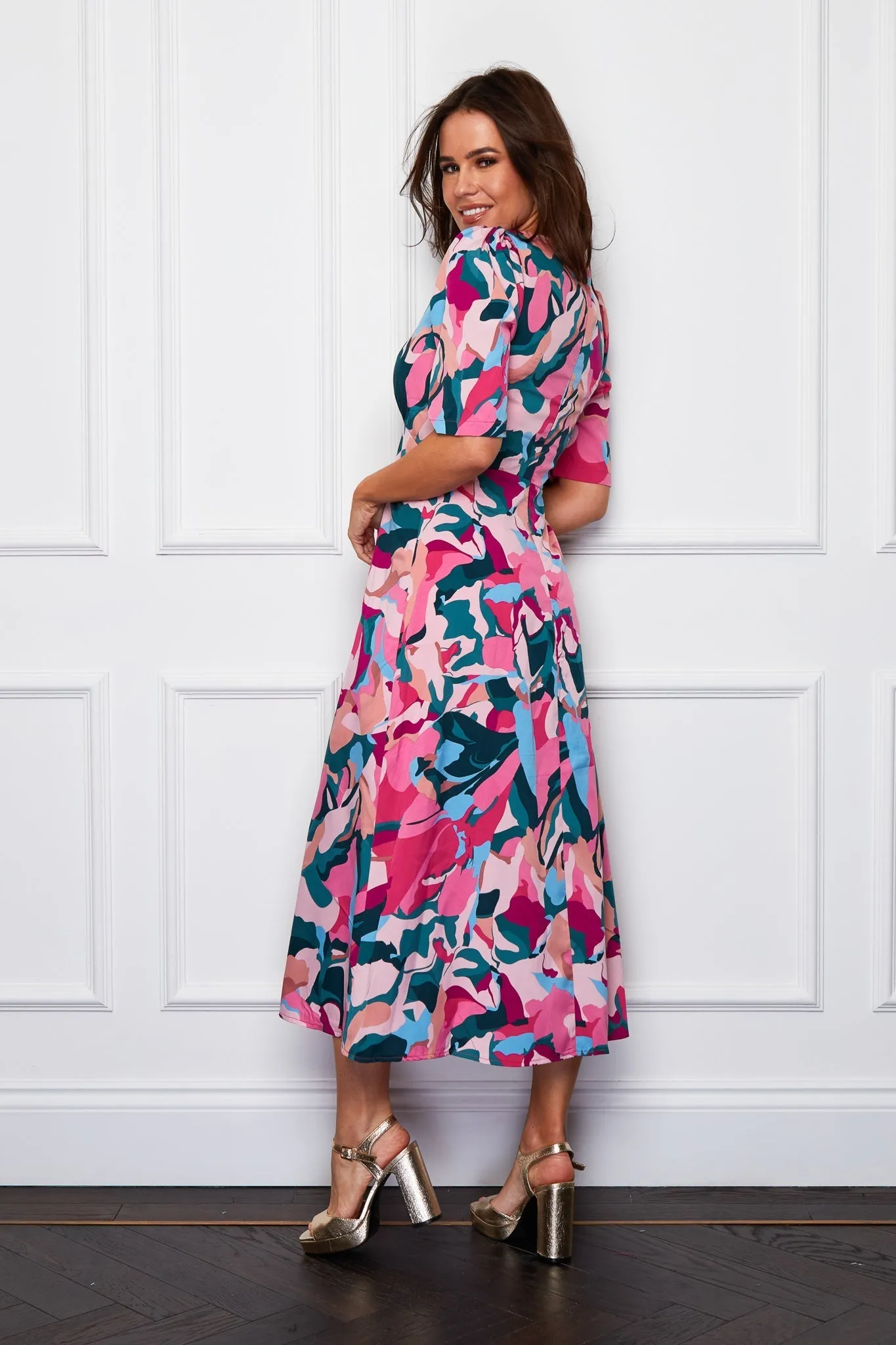 Ellen Pink Multi Print Midi Dress