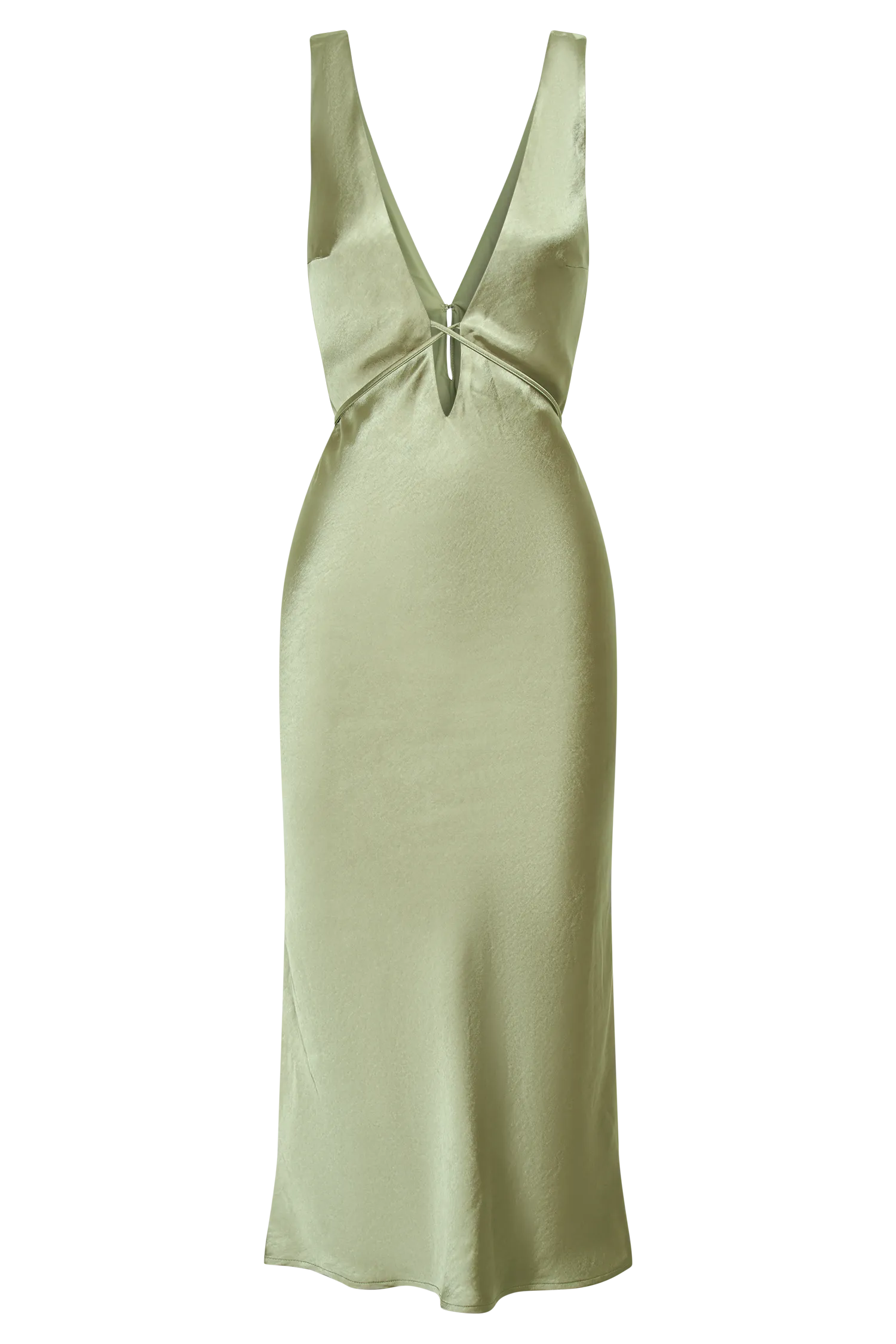 Elouise Tie Around Satin Midi Dress - Sage