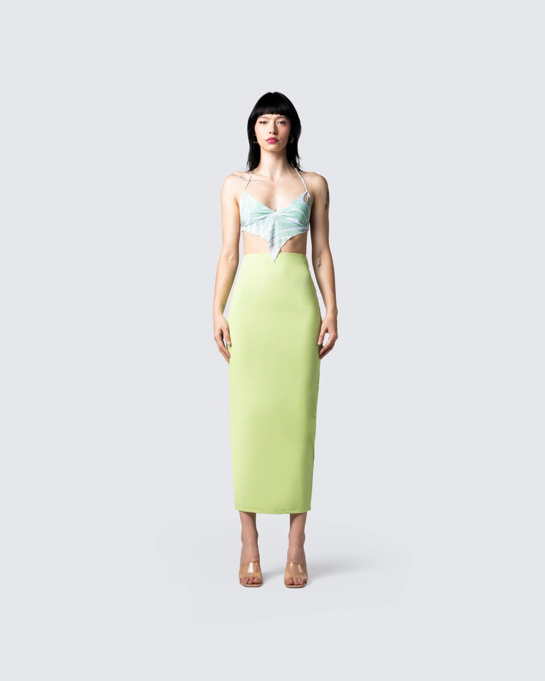 Fallon Light Green Maxi Skirt