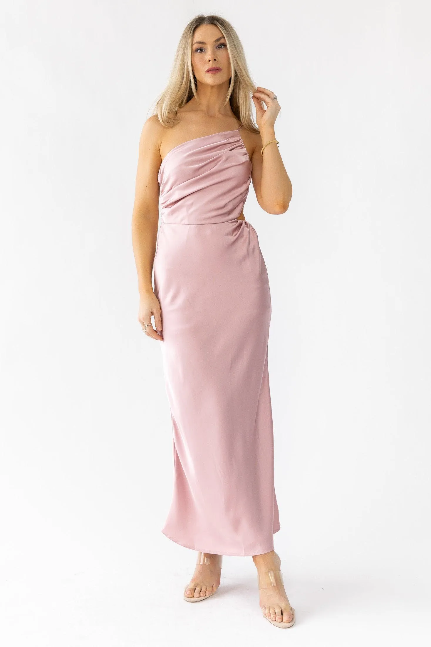 Farrah Mauve Satin Midi Dress - Final Sale