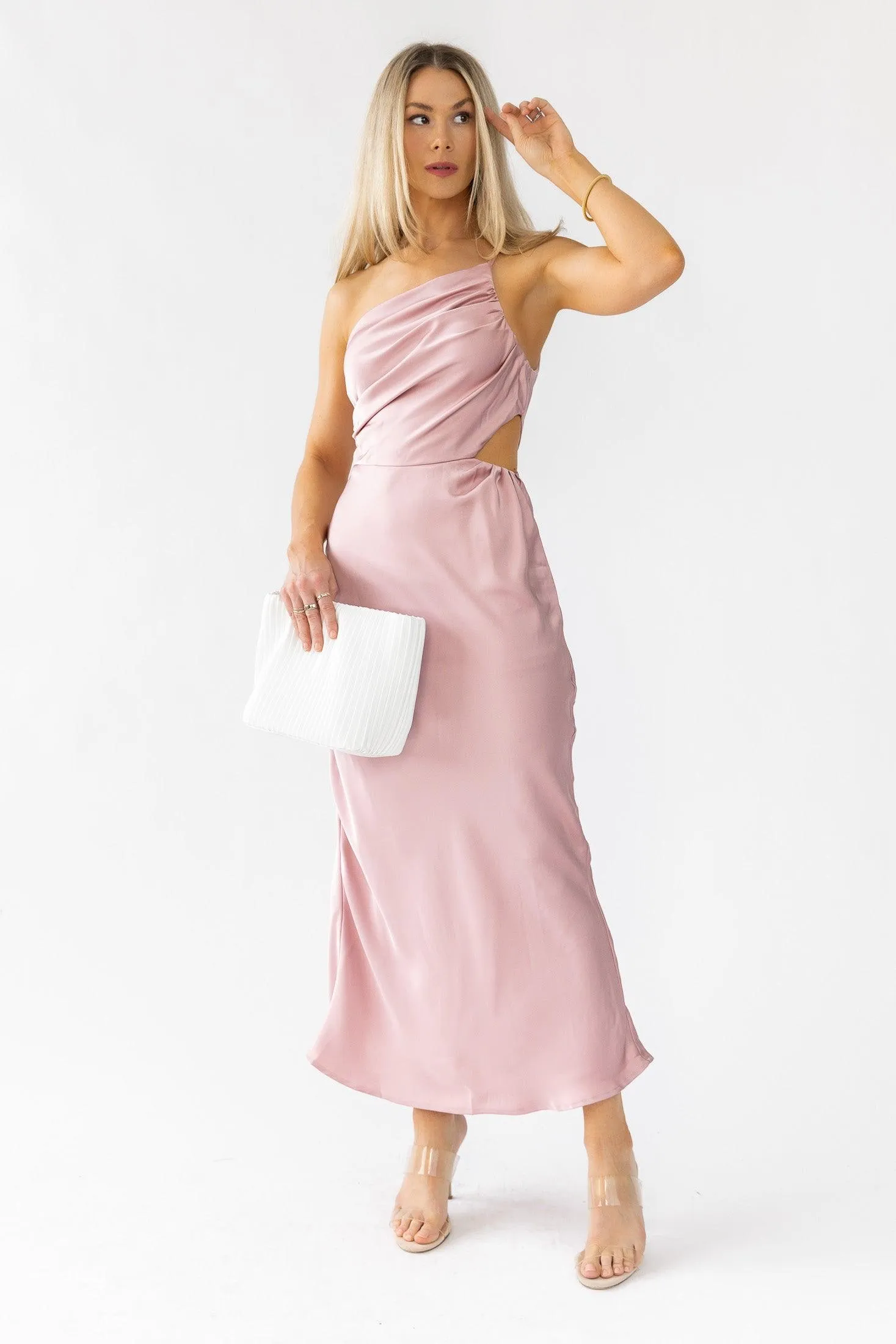 Farrah Mauve Satin Midi Dress - Final Sale