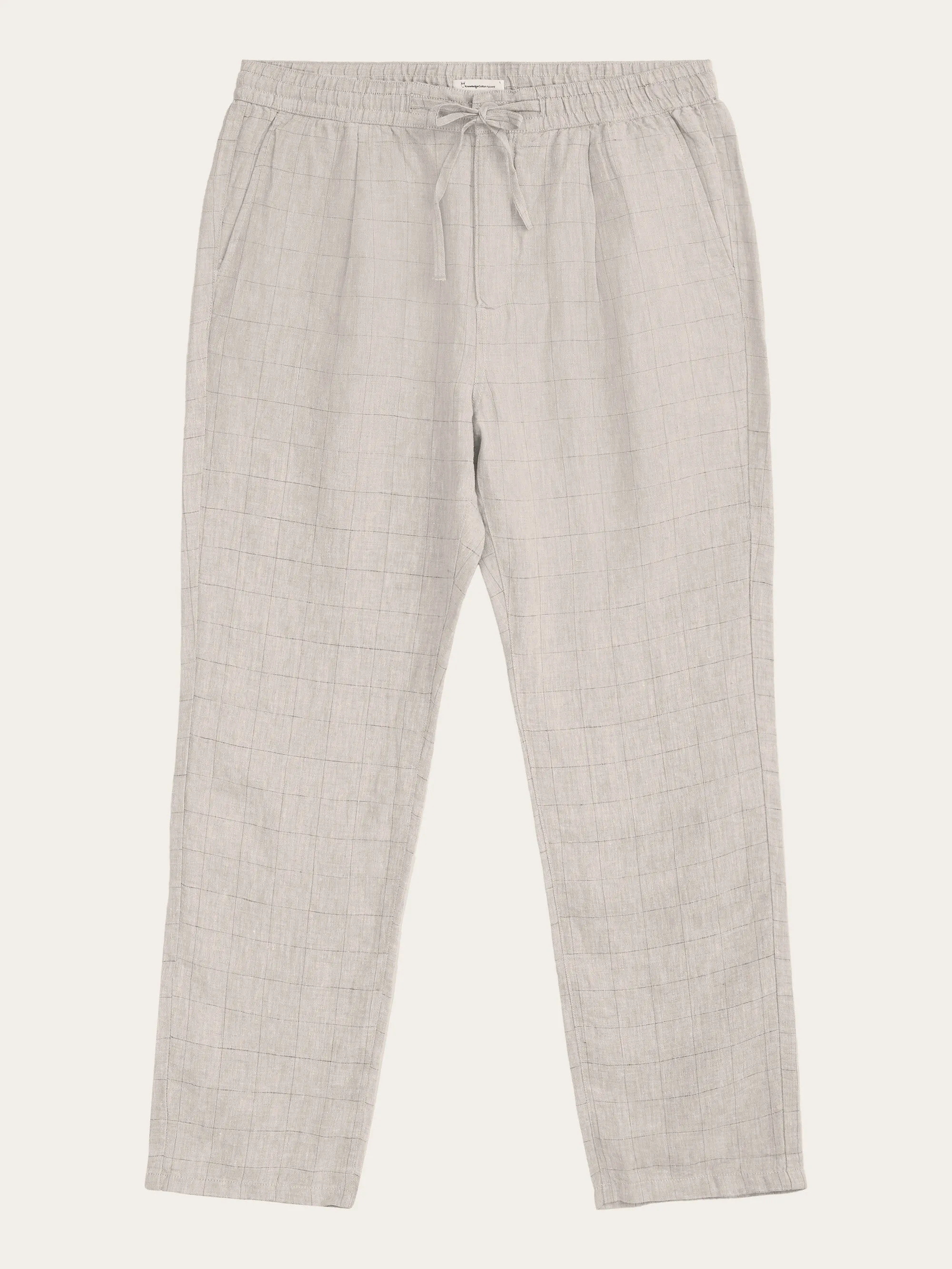 FIG loose checked linen pants - GOTS/Vegan - Light feather gray