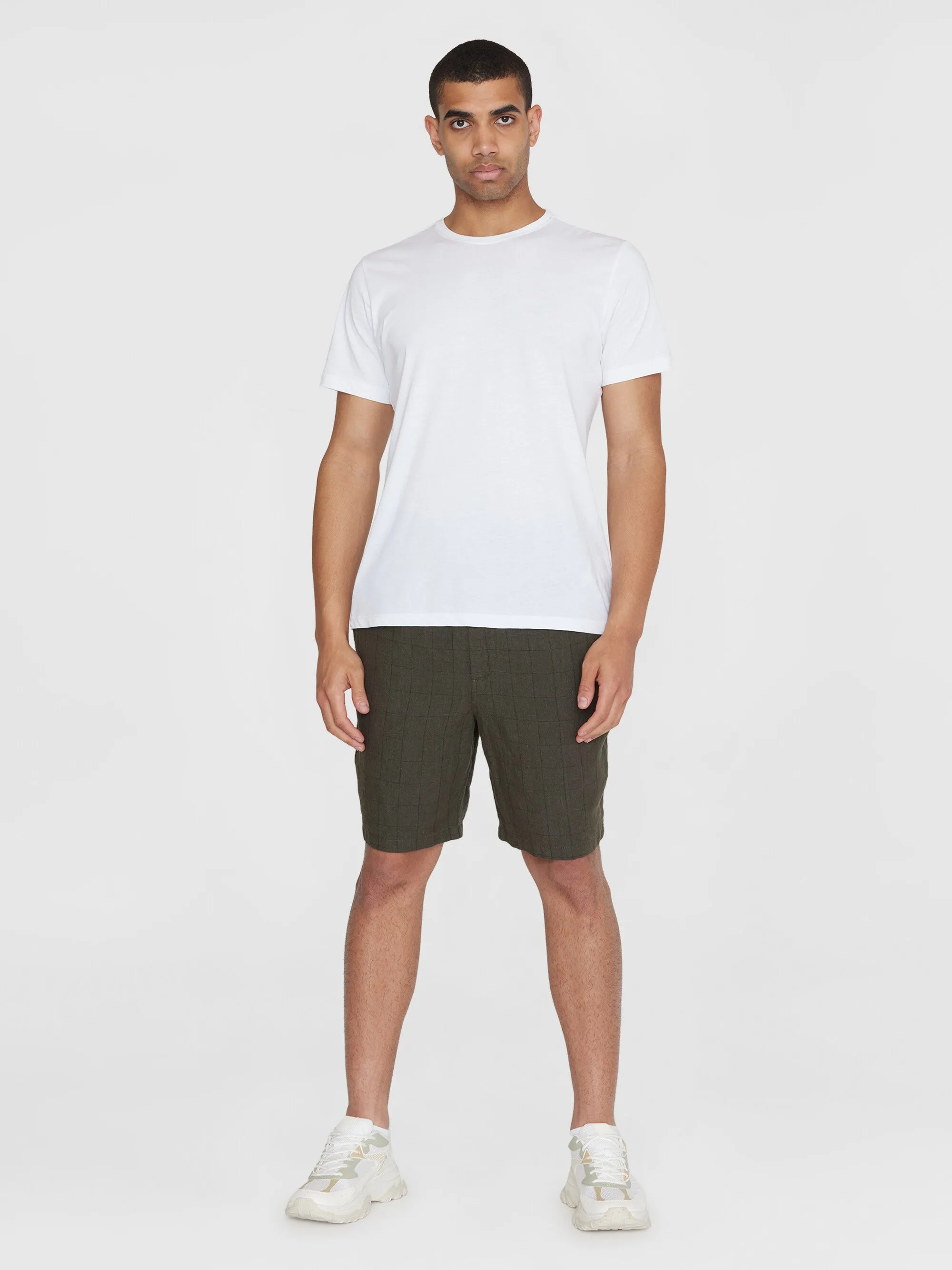 FIG loose checked linen shorts - GOTS/Vegan - Burned Olive