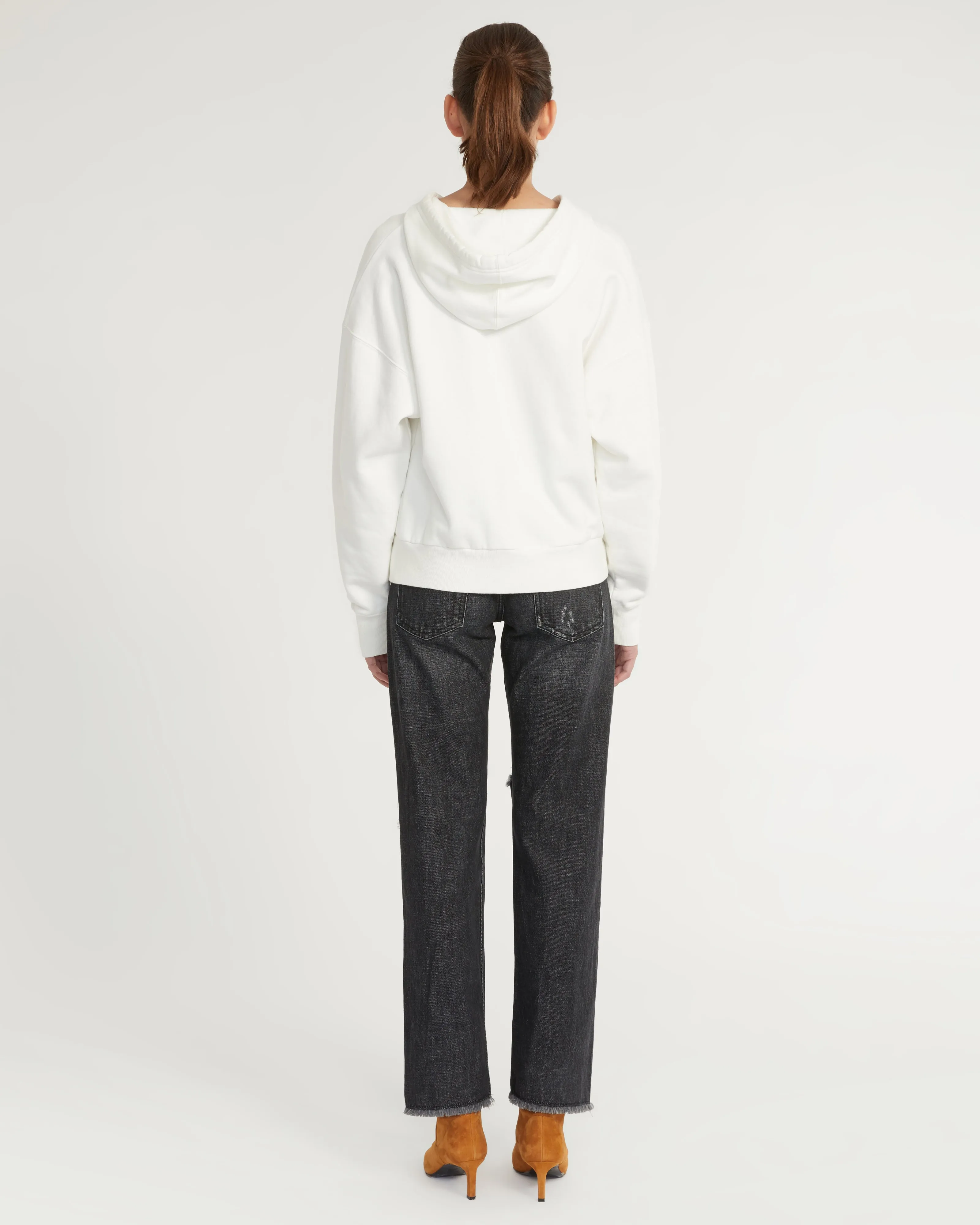 Finley Plush Drop Shoulder Zip Front Hoodie in White