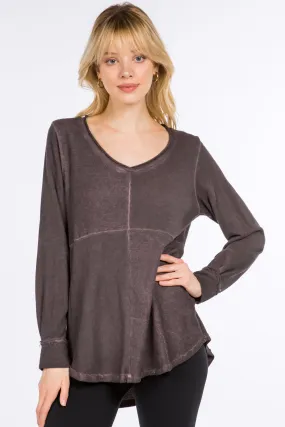 French Terry V-Neck Tunic with Contrast Panel