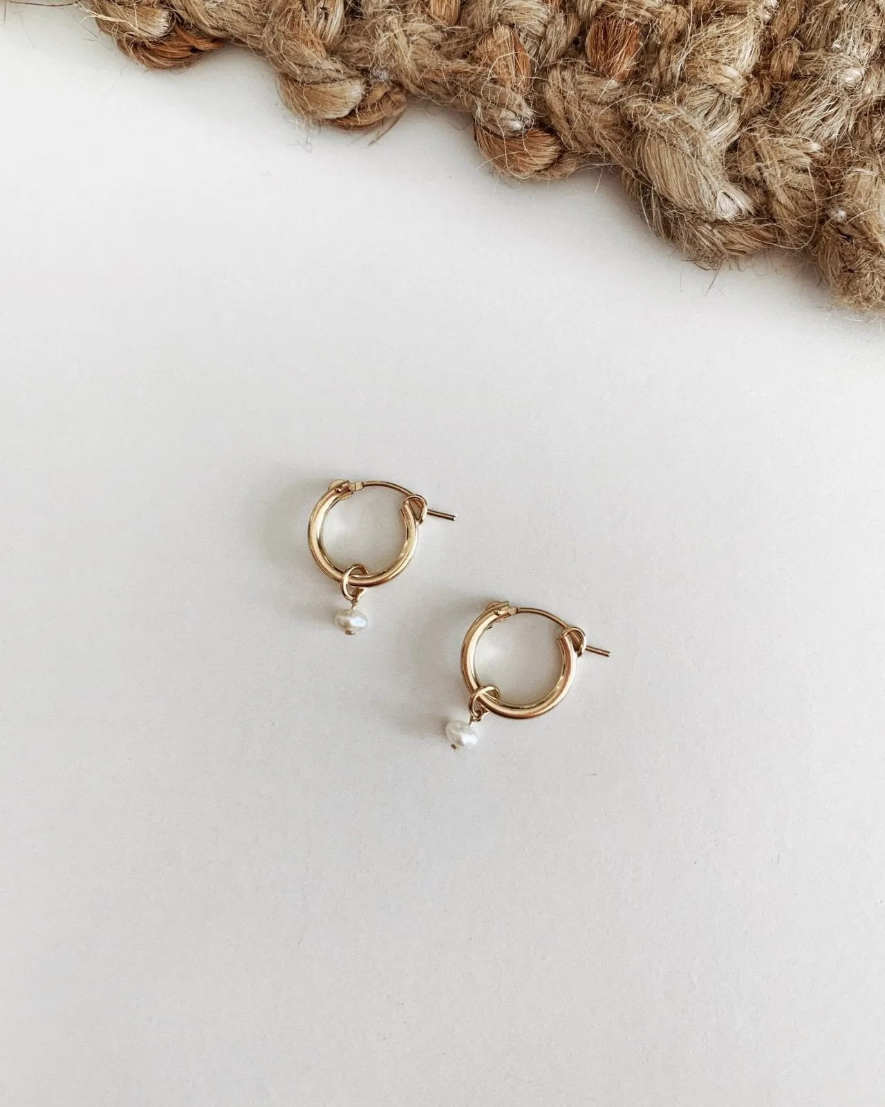 Freshwater Pearl Thick Hoop Earrings - 14k Yellow Gold Fill