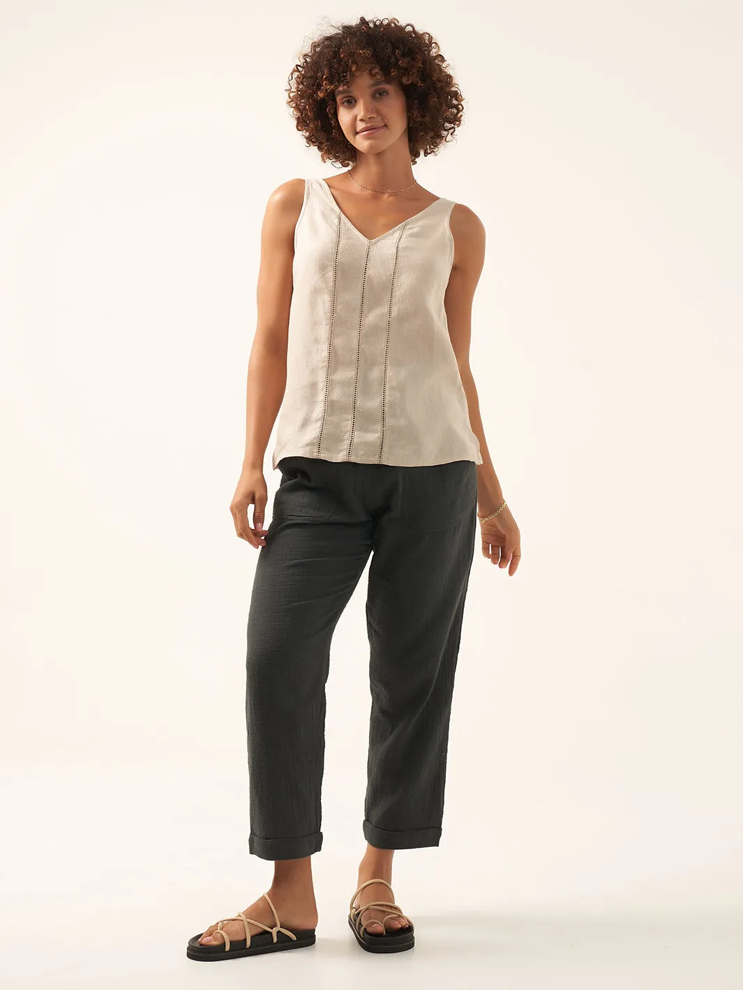 Giana Linen Top Almond