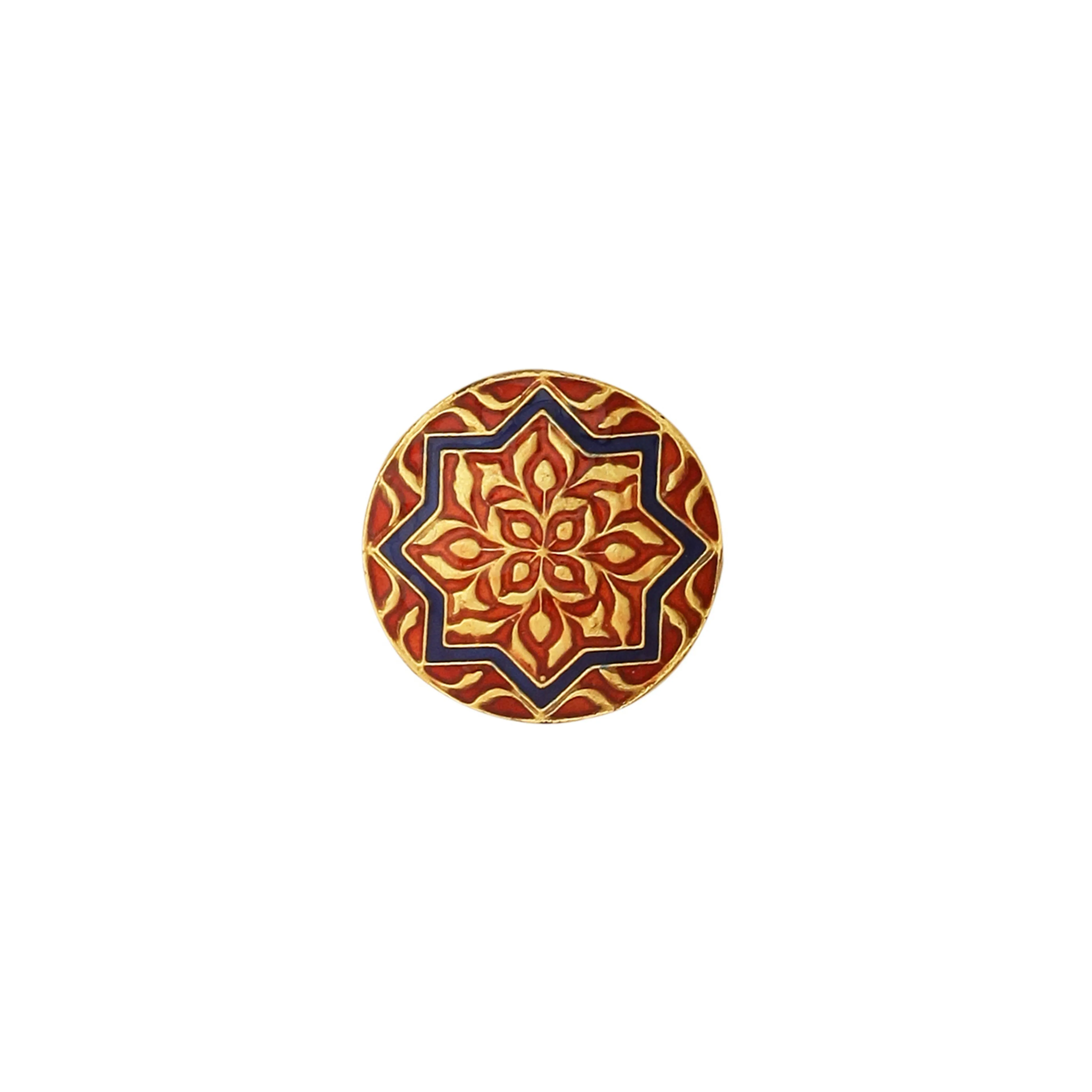 Gold & Enamel Button - Turkish Flower - Red & Navy