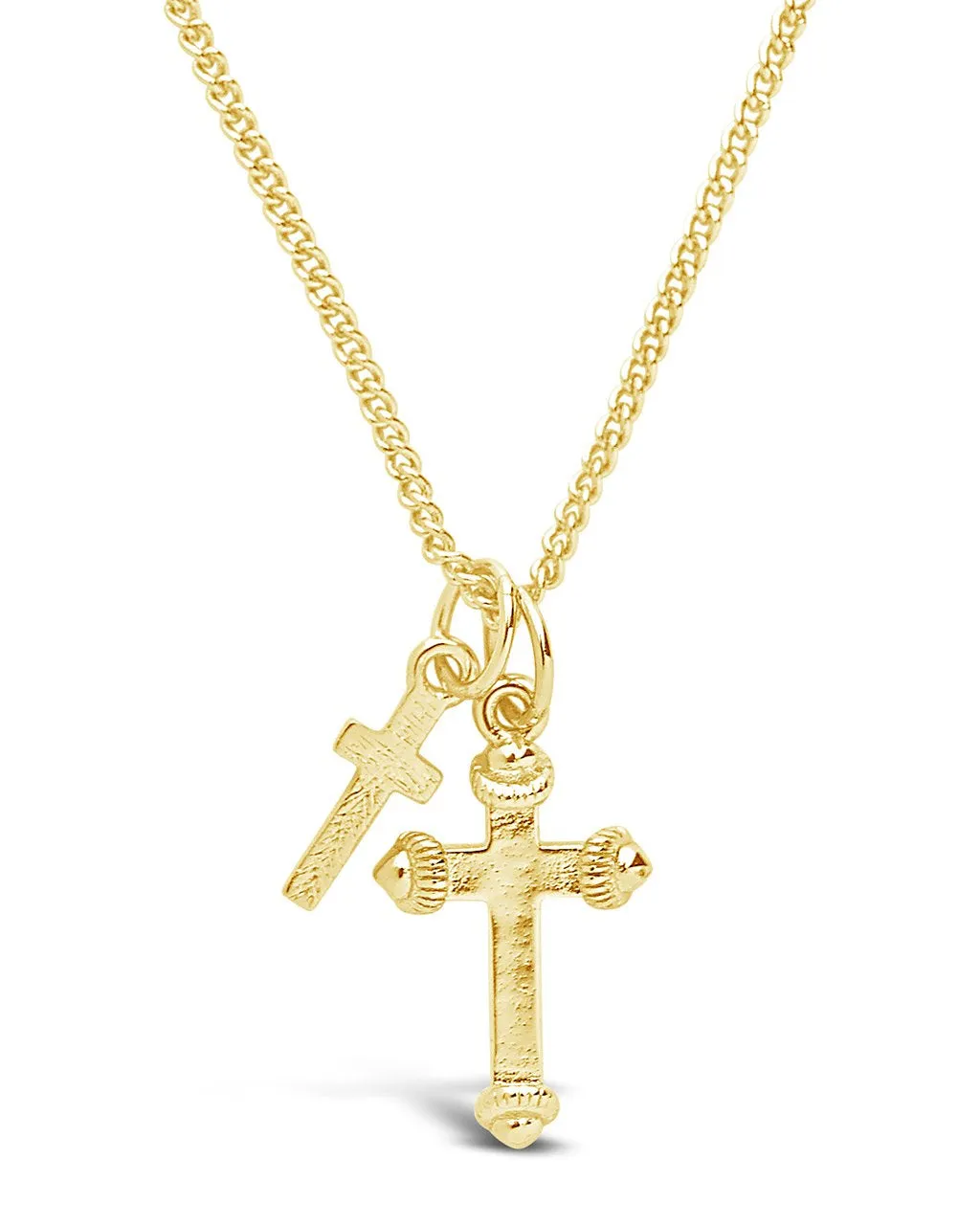 Gold Double Cross Pendant Necklace