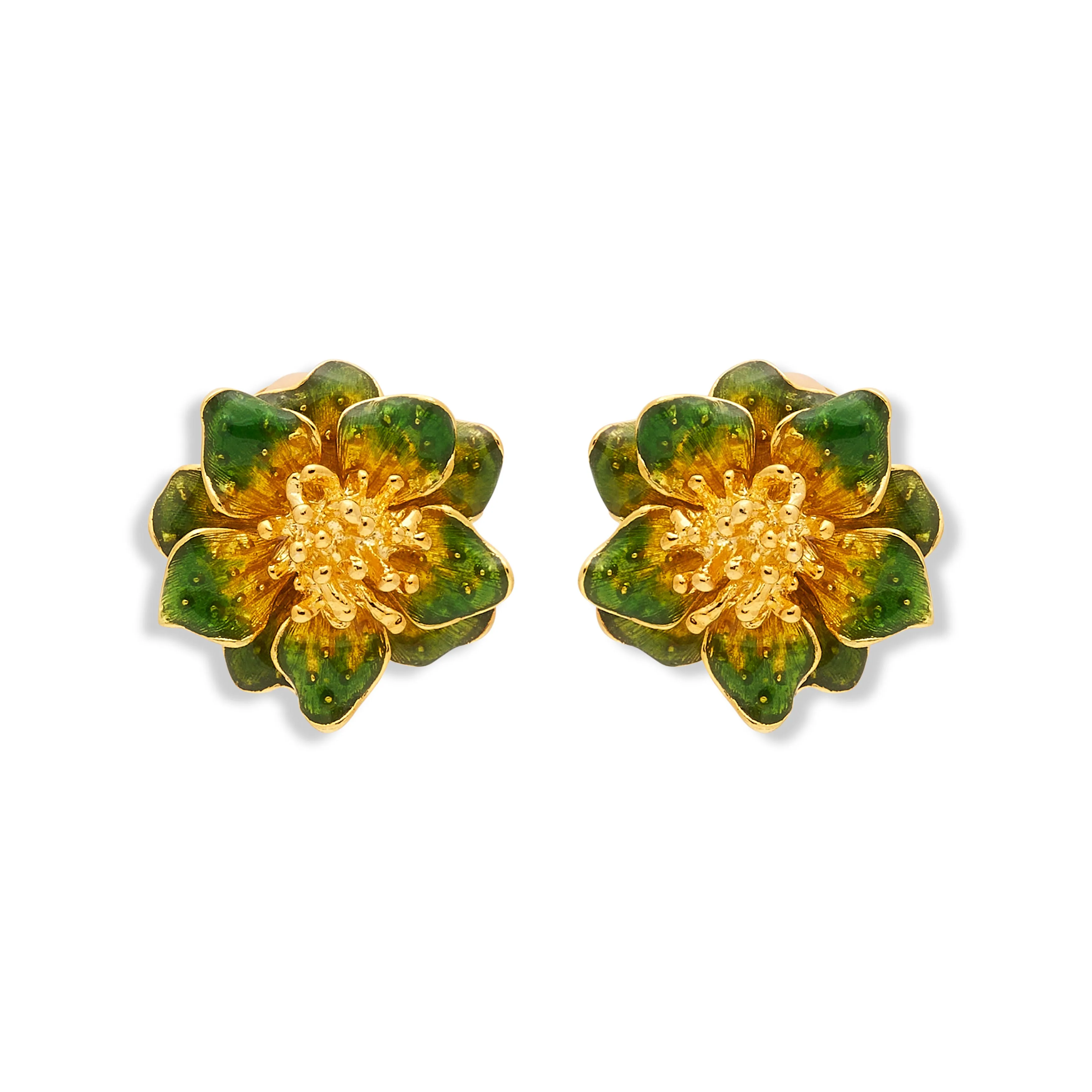 Green Enamel Flower Clip Earring