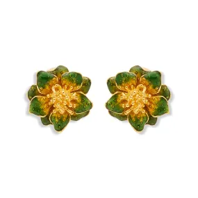 Green Enamel Flower Clip Earring