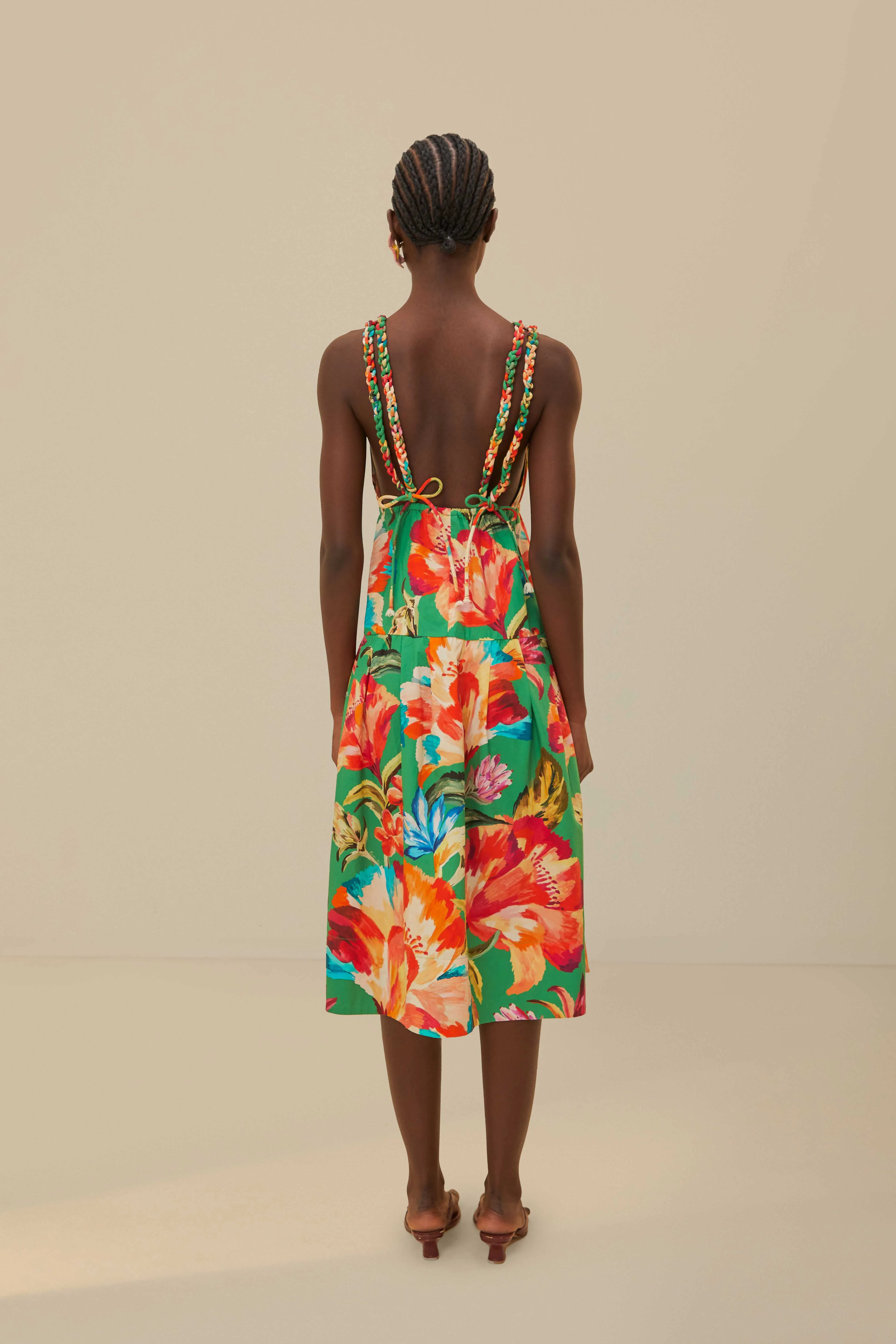 Green Tropicart Sleeveless Midi Dress