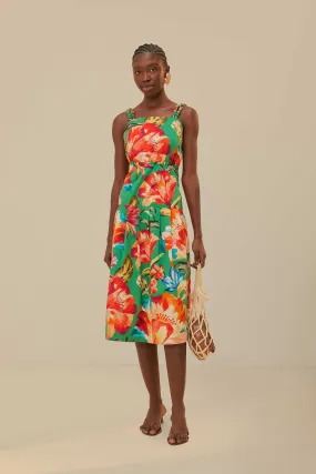 Green Tropicart Sleeveless Midi Dress