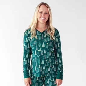 Green Twinkling Trees Women's Pajama Top